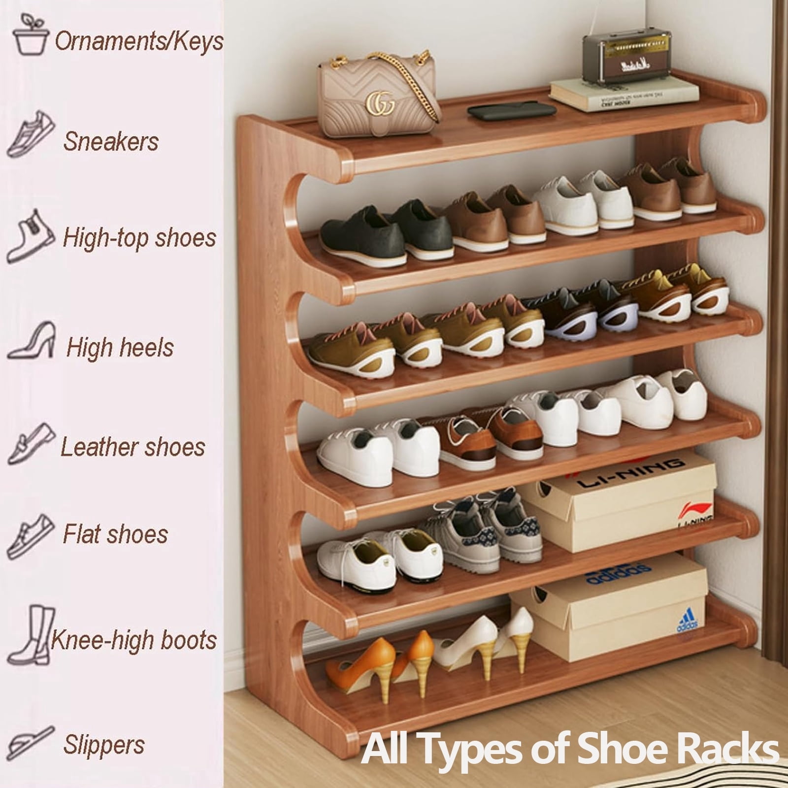 SAVALETOR Bamboo Shoe Rack,6 Tiers Shoe Racks,Vertical Shoe Rack Organizer,Multifunctional Front Door Shoe Rack,Wooden Stackable Shoe Storage Shelves,for Entryway,Hallway,Bedroom Hallway Closet