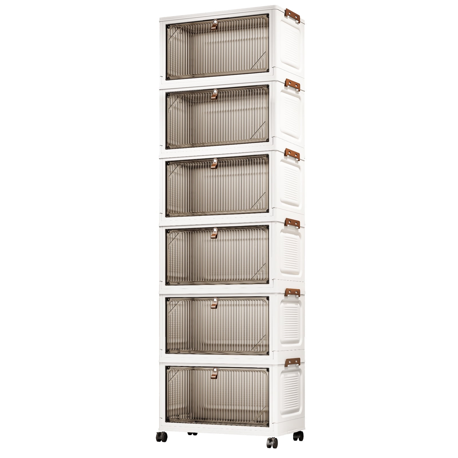 6 Tiers Storage Bins-Plastic Storage Bins, Storage Bins with Wheels, Closet Organizers and Storage,Magnetic Dual Open Collapsible Storage Bins for Home and Office Storage