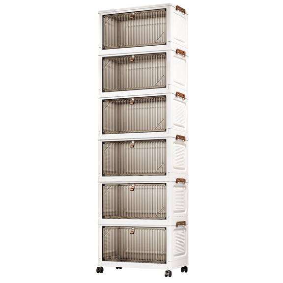 6 Tiers Storage Bins-Plastic Storage Bins, Storage Bins with Wheels, Closet Organizers and Storage,Magnetic Dual Open Collapsible Storage Bins for Home and Office Storage