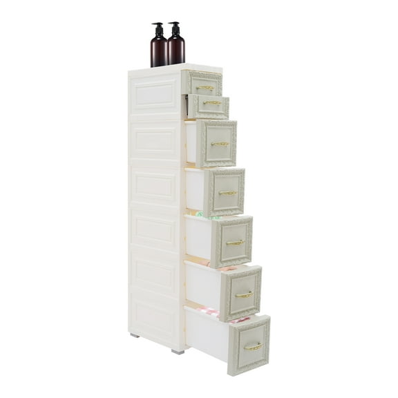 6 Tiers Storage Cabinet, Storage Organizer with 7 Drawers with Wheels 18*32*100cm (Green)