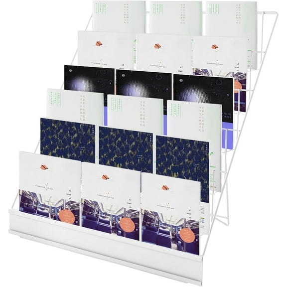 6 Tiers Tabletop Book Rack, 18 x 11 x 17.5 inch Magazine Rack for Table Top, Foldable Book Display Stand, Countertop Information Rack Storage Rack (White)