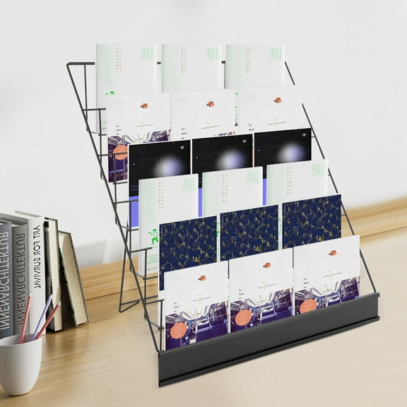 6 Tiers Tabletop Bookshelf Book Rack Magazine Stand Newspapers Brochures Holder Black