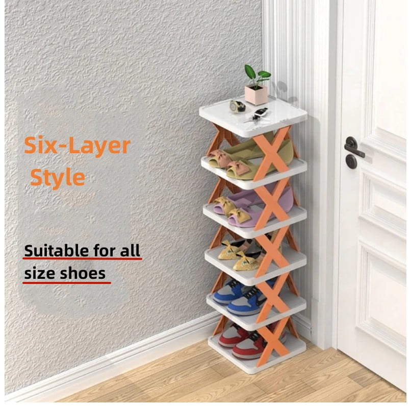 Plastic Foldable Shoe Rack, Free Standing, 6 Shelves