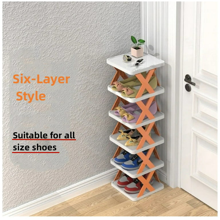 6 Tier Narrow Shoe Rack, Small Vertical Shoe Stand, Space Saving DIY Free  Standing Shoes Storage Organizer for Entryway, Closet, Hallway, Easy