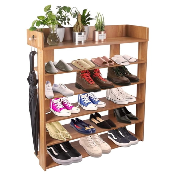 6 Tiers Wood Shoe Rack Organizer Shoe Storage Cabinet (Maple)