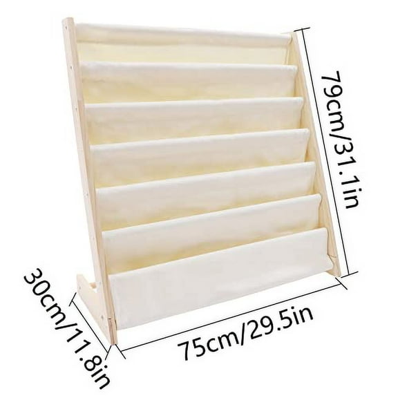 6 Tiers Wooden Kids Book Rack Storage Bookshelf, Kids Bookshelf Kids Sling Book Rack Shelf Organizer Natural Beige for Kids Bedroom Playroom Toy Storage, 29.5x11.8x31.1inch