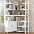 thumbnail image 1 of Casendy 6-Tire Corner Bookshelf with 2 Barn Doors, 71.3" Tall Convertible Etagere Bookcase with Side Hooks, Study Metal Frame Display Storage Shelf for Living Room, White, 1 of 11