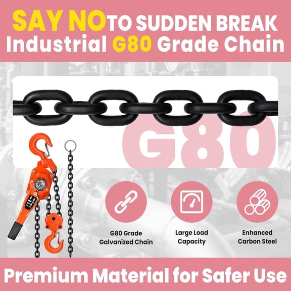 6 Ton 13200 lbs Hand Chain Hoist - Manual Come Along Winch, 10 FT Lift, G80 Galvanized Steel Chain, Heavy Duty Lever Puller for Industrial Material Handling$$Tools & Hardware Other