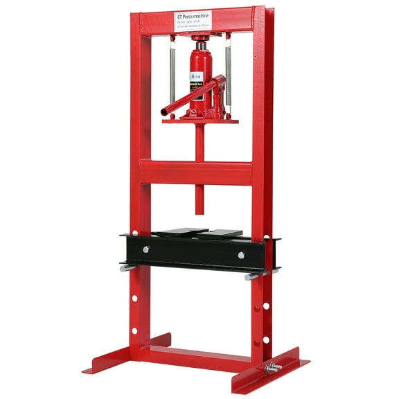 6 Ton H-Frame Hydraulic Shop Press, Adjustable Benchtop Press with Movable Plates, Particulate Cover, Red Black