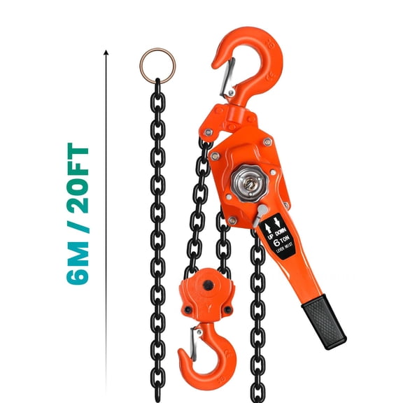 6 Ton Lever Chain Hoist, Manual Ratchet Puller with G80 Chain, 10 FT Lift for Construction
