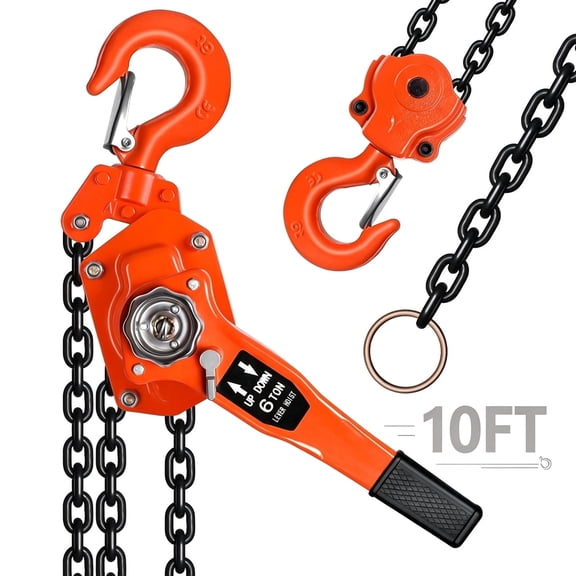 6 Ton Lever Hoist Come Along, 10FT G80 Grade Galvanized Dual Wrap Chain Block with Double Pawl Brake, Heavy Duty Manual Puller for Industrial Lifting