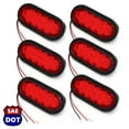 thumbnail image 1 of (6) Trailer Truck LED Sealed RED 6 Inches Oval Stop/Turn/Tail Light Marine Waterproof, 1 of 8
