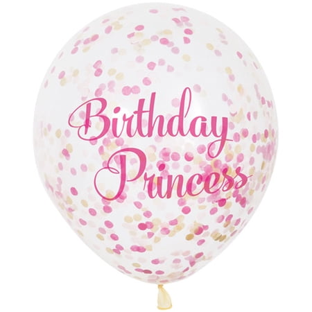 1st Birthday 'Pink and Gold' Birthday Princess Confetti-Filled Latex Balloons (6ct)