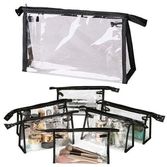 6 Travel Cosmetic Bags Clear Zippered Toiletry Makeup Case Tote Organizer Pouch