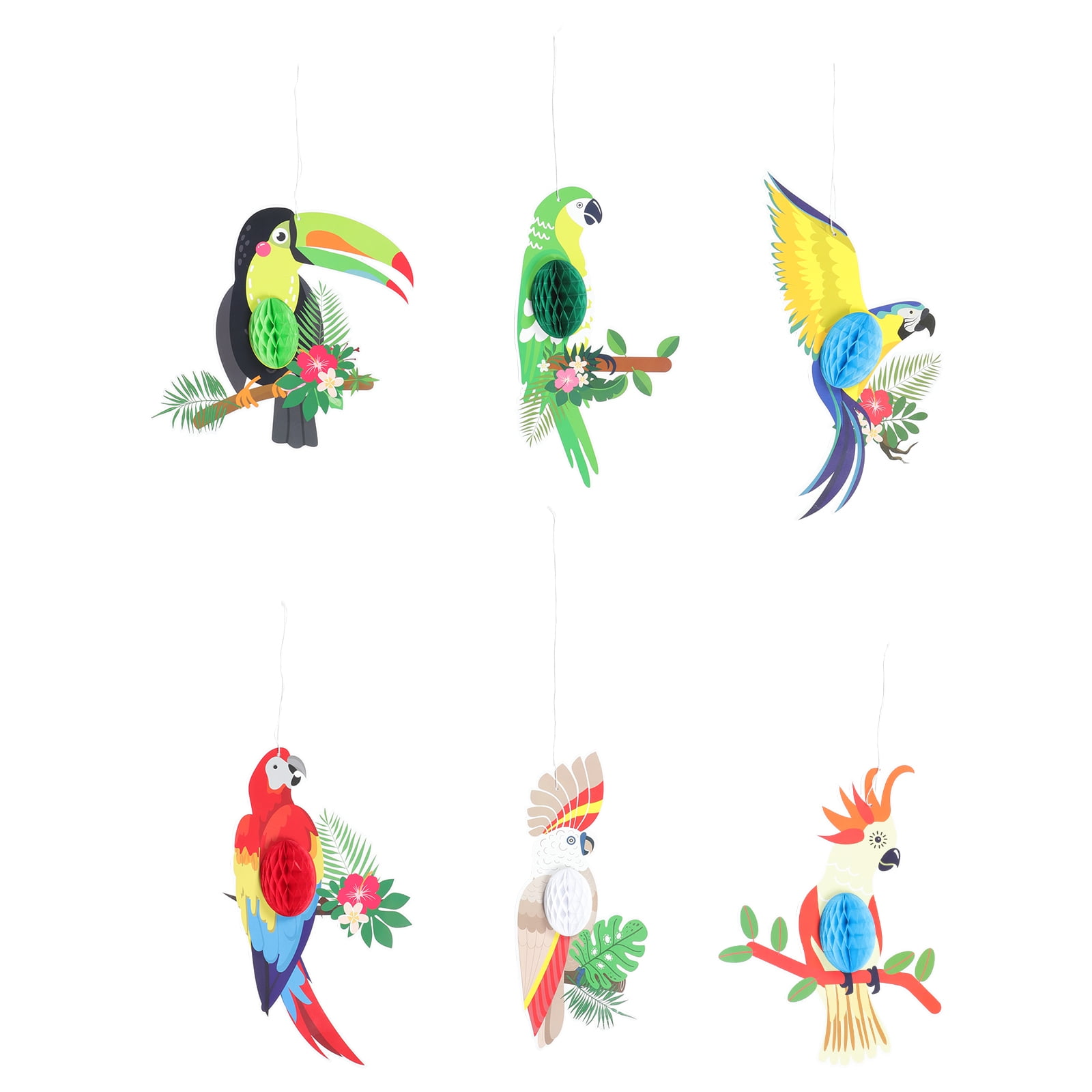 PAMISO Tropical Birds Party Supplies, Hanging Parrot Paper Honeycomb Decorations Paper Cutouts For Happy Birthday/Hawaiian/Rainforest/Summer Party