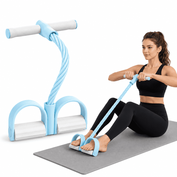6-Tube Pedal Resistance Band with Handles, Elastic Foot Pedal Puller for Home Workout, Sit Up Exercise Rope for Arms Legs Back Core Training, Compact Yoga Fitness Equipment