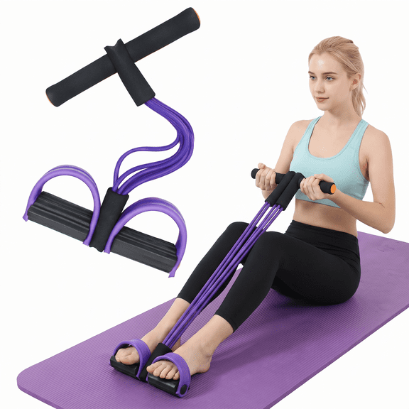 6-Tube Pedal Resistance Band with Handles, Black Purple Elastic Exercise Pull Rope for Home Fitness, Stretching, Arms, Legs, Waist and Core Training