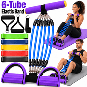 GAZILY  6-Tube Pedal Resistance Bands with Handles and 5-Level Loop Resistance Bands, Foot Pedal Exercise Band Set for Full Body Home Workouts, Abs, Arms, Legs and Glutes, Purple