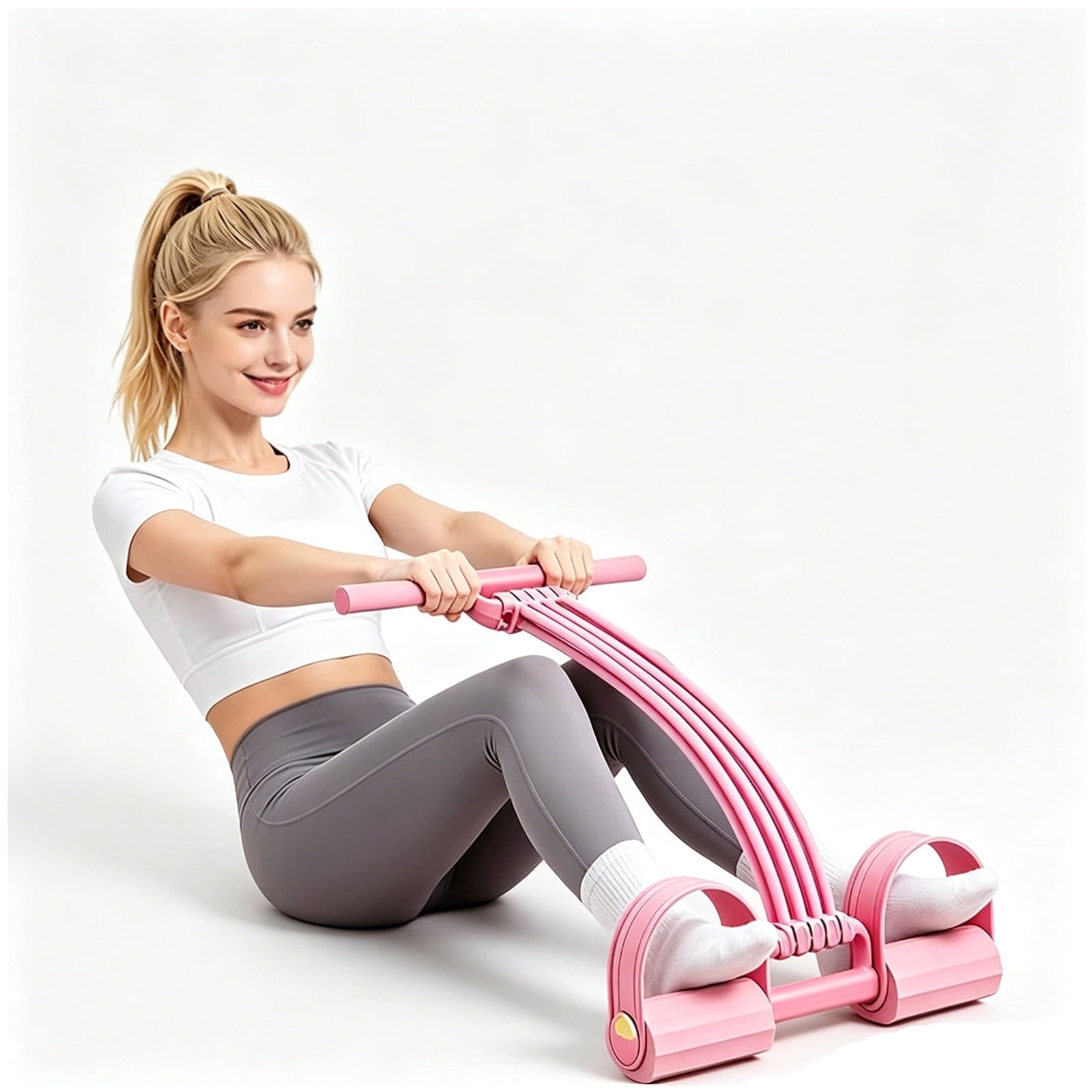 6-Tube Resistance Bands with Handles & Foot Pedals, Adjustable Tension Fitness Equipment for Full-Body Workout, Legs Arms Abs Training, Pink