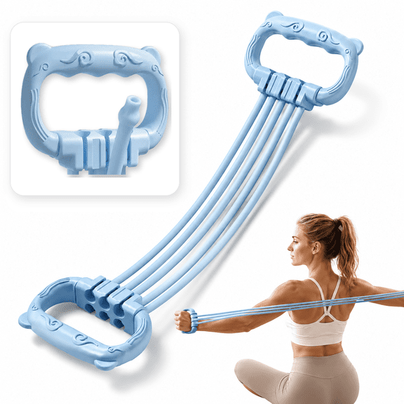 6 Tubes Adjustable Resistance Band Pull Rope, Cute Bear Handle Back Stretcher, Multi-Level Workout Elastic Exercise Band for Shoulder Back Training