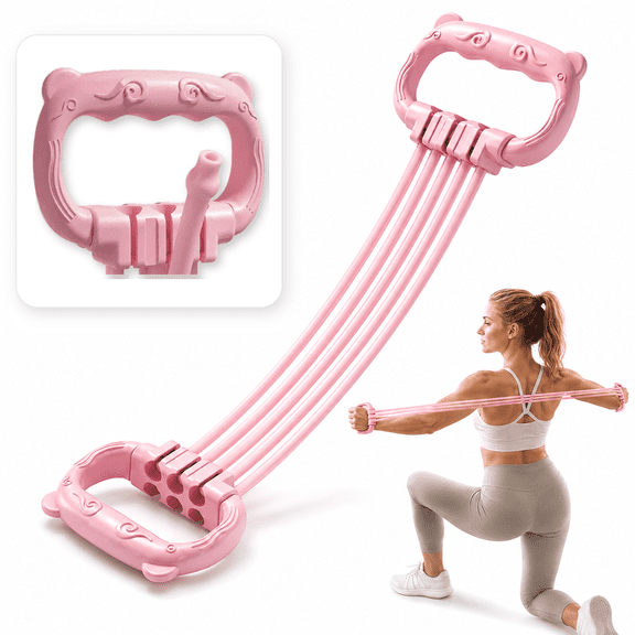 6 Tubes Adjustable Resistance Band Pull Rope, Cute Bear Handle Back Stretcher, Multi-Level Workout Elastic Exercise Band for Shoulder Back Training
