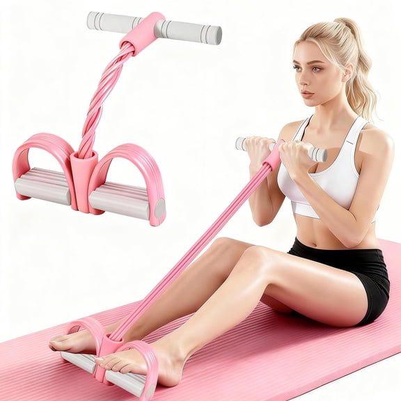 Pedal Resistance Band with Handle – 6-Tubes Exercise Bands for Home Gym, Full Body Training(Pink)