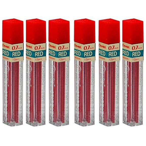 6 Tubes Pentel Ppr7 Red .7mm Lead 72 Sticks of Lead