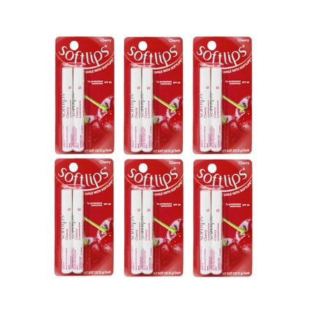 6 Twin-Packs Softlips Lip Protectant Balm, Sunscreen SPF 20, Cherry