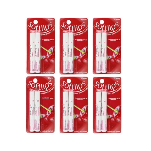 6 Twin-Packs Softlips Lip Protectant Balm, Sunscreen SPF 20, Cherry