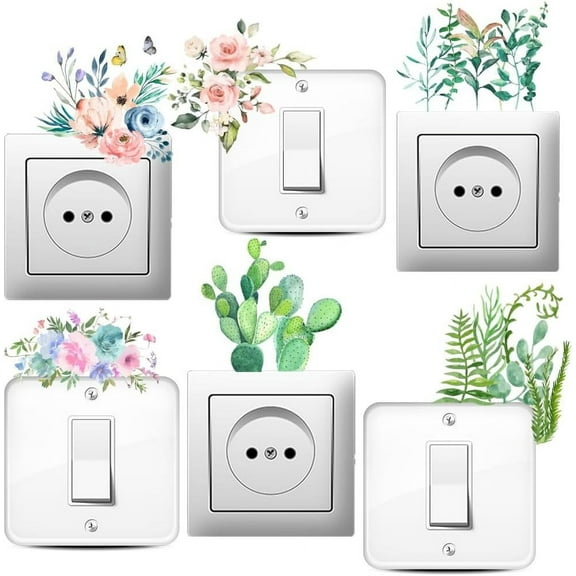 6 Types Colorful Plants Creative Switch Stickers Green Plants Wall Sticker Flower Bush Light Switch Decals Wall Sticker