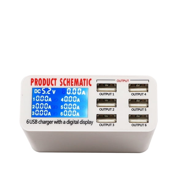 6 USB Ports Quick Char Charr LED Display Multi USB Charging Station Dock Universal Mobile Phone Charging ,Space-Saving
