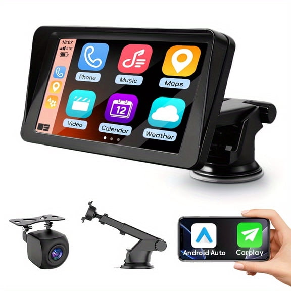 6" Ultra HD Car Display with Wireless Audio, GPS Navigation, Rearview Camera, Dash Cam, Mirroring, FM/AUX/USB, Universal Fit, New Year Gift