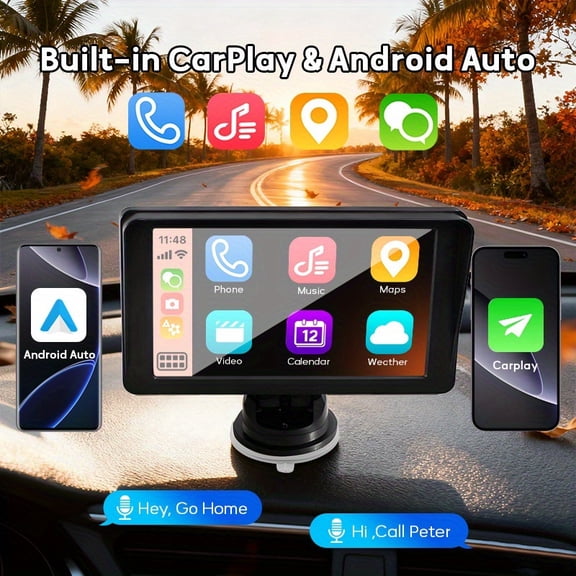 6" Ultra HD Car Display with Wireless Audio, GPS Navigation, Rearview Camera, Dash Cam, Mirroring, FM/AUX/USB, Universal Fit, New Year Gift