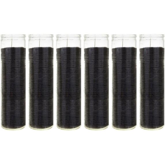 6 Unscented Black 7 Day Glass Container Devotional Prayer , Premium Wax Candle 2 Inch x 8 Inch, Great for Sanctuary, Vigils, Prayers, Blessings, Religious, Memorials