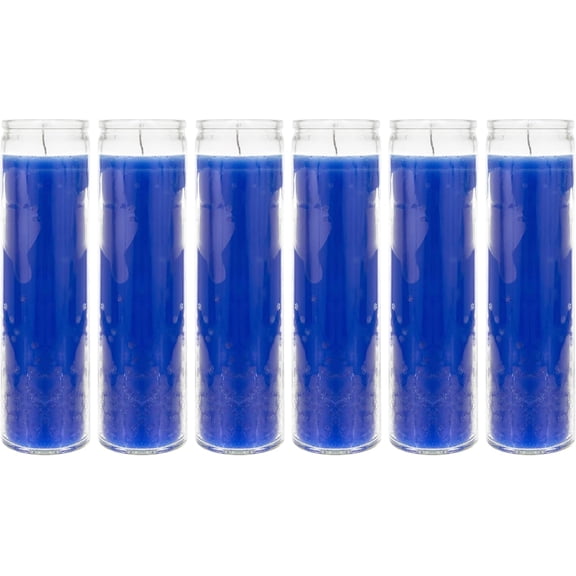6  Unscented Blue 7 Day Glass Container Devotional Prayer , Premium Wax Candle 2 Inch x 8 Inch, Sanctuary, Vigils, Prayers, Blessings, Religious, Memorials, Remembrance