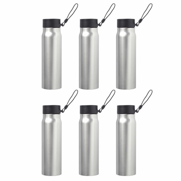 6 Vacuum Insulated Water Bottles with Carry Strap Set, 17 oz. - Spill proof - Black