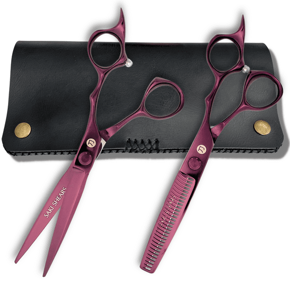 6" Velora Wine Colored Hair Shears for Smooth, Clean Hair Cutting - Great for Wet or Dry - Lightweight - Long Lasting Steel (Set of Shears)