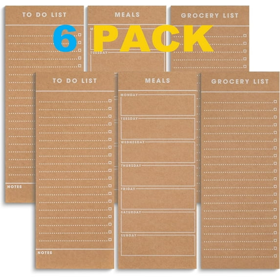 6 Vintage Magnetic Notepads (2 Meal Planner, 2 To-Do List, & 2 Grocery List Pad) ? Fridge Notepad Comes With Full Magnetic Back- Shopping List, Food Planner, Refrigerator Notepad, Memo Pad