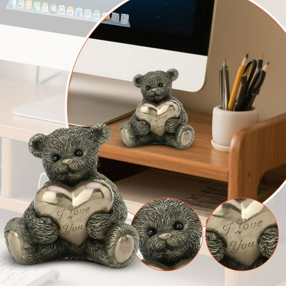 6" Vintage Resin Bear Figurine with "I Love You" Heart - Antique Style Statue, Unique Romantic Gift