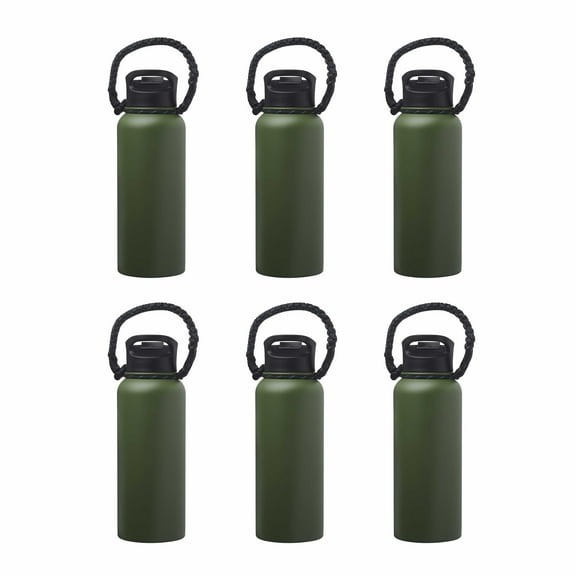 6 Vulcan Stainless Steel Water Bottles with Strap Set, 34 oz. - Double Wall, Vacuum Insulated - Army Green