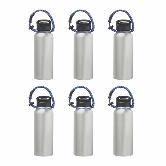 6 Vulcan Stainless Steel Water Bottles with Strap Set, 34 oz. - Double Wall, Vacuum Insulated - Silver