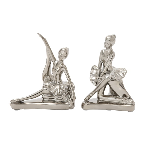 6"W, 7"H Silver Porcelain Dancer Sculpture, by DecMode (2 Count)
