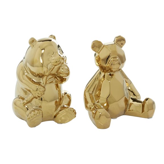 6"W, 8"H Gold Porcelain Ceramic Handmade Bear Sculpture, by CosmoLiving by Cosmopolitan (2 Count)