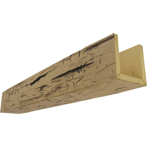 6"W x 10"H x 22'L 3-Sided (U-beam) Hand Hewn Endurathane Faux Wood Ceiling Beam, Natural Golden Oak