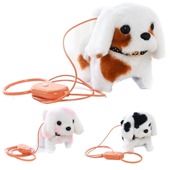 6" Walking Dog Interactive Electronic Plush Pet Dog Toy Moving Animated Interactive Pet Toy with Remote Control Leash Christmas Birthday Gifts,White-A3