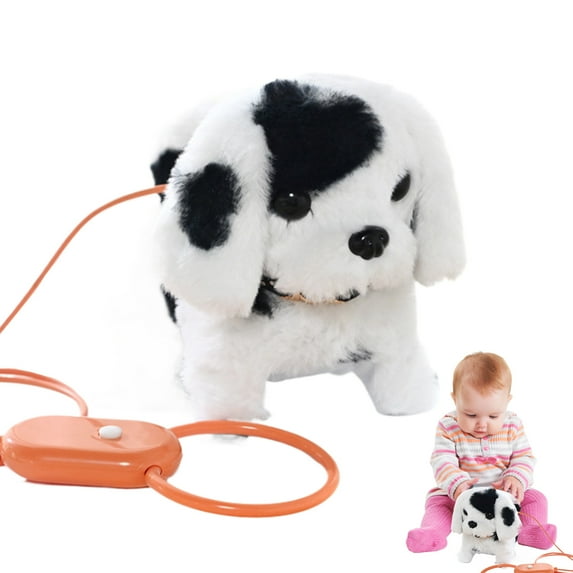 6" Walking Dog Interactive Electronic Plush Pet Dog Toy Moving Animated Interactive Pet Toy with Remote Control Leash Christmas Birthday Gifts Black