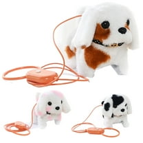 6" Walking Dog Interactive Electronic Plush Pet Dog Toy Moving Animated Interactive Pet Toy with Remote Control Leash Christmas Birthday Gifts Pink