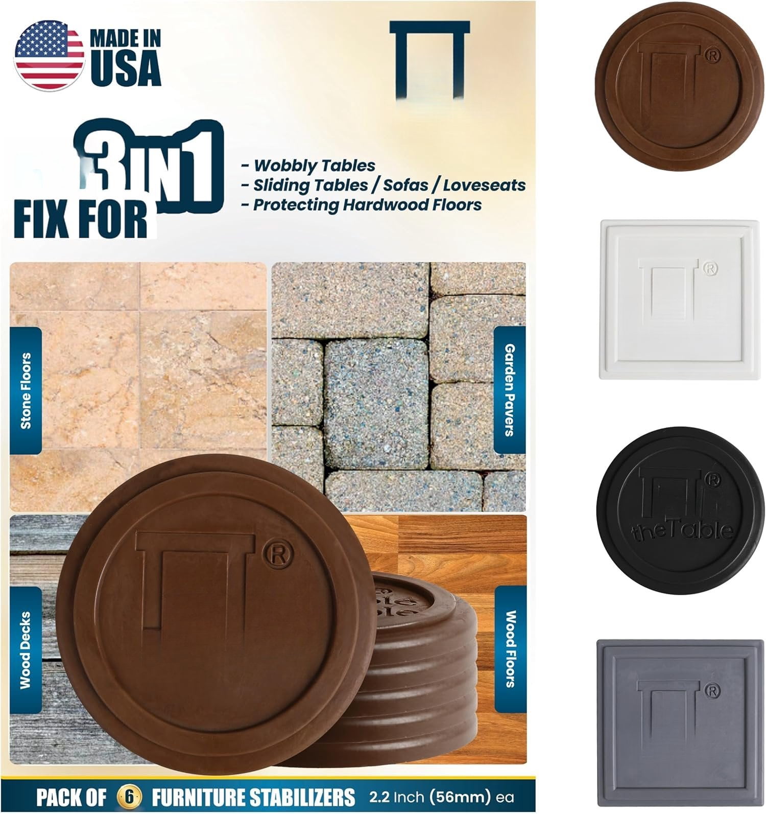 -6 -Walnut Round, Furniture Leveler & Riser, Anti-Slip Sofa Gripper for ...
