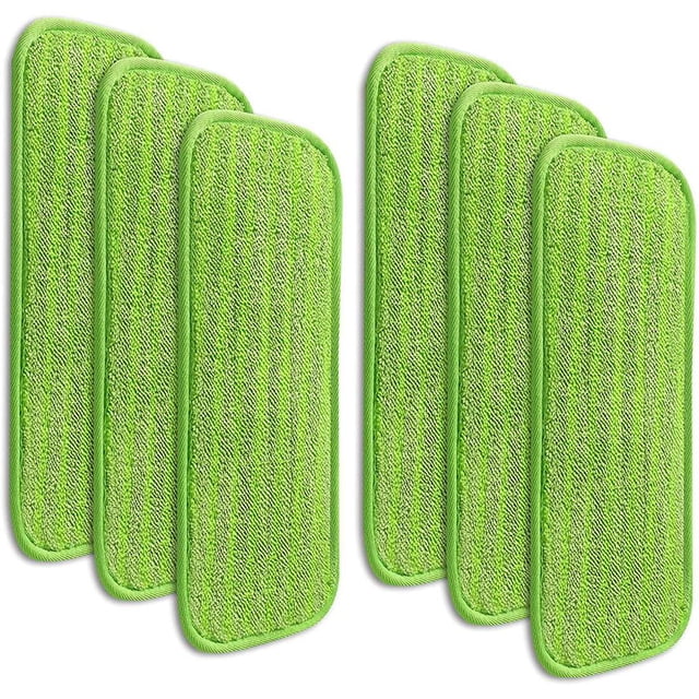 Swiffer Wet Jet Compatible, 6 Pack Green Microfiber Mop Pads, Reusable & Washable, for Hardwood