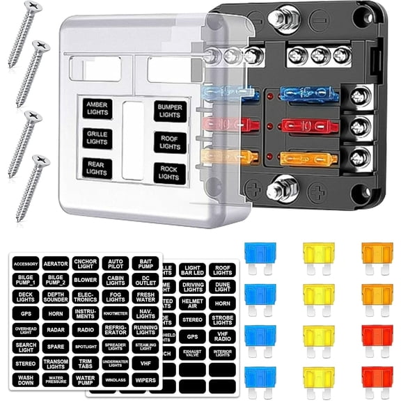 6 Way 12V fuse box waterproof fuse box holder with LED indicator 6 way fuse block with 12V blade 6 circuit for Automotive Truck Boat Marine RV Van Vehicle